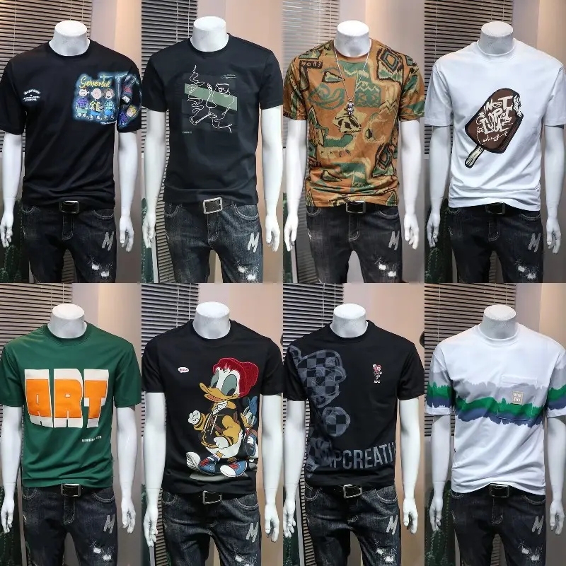 Fábrica al por mayor de alta calidad 100% algodón impreso retro sección apretada camisetas moda hombres clásico