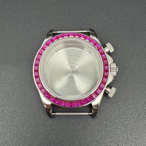 Caja de Reloj VK63 Mod de Acero con Bisel de Cristal de Piedra, Caja de Reloj Cronógrafo de Cuarzo Multicolor de 39MM - Product Image 6