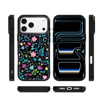 Coque de téléphone AG Feeling Black Edge avec motif floral doré sur fond noir pour iPhone 17, 17 Pro Max, 16 Pro, 15 – Coque magnétique