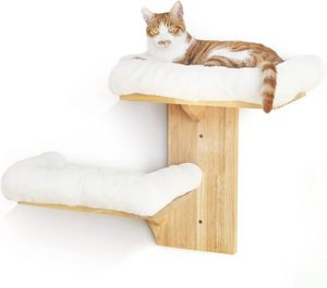 2 étagères murales pour <span class=keywords><strong>chat</strong></span>, style Art Déco, en forme d'arbre, avec coussin moelleux, en bois de caoutchouc massif, adaptées aux cloisons sèches - Product Image 1