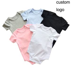 Baju Bayi Laki-laki Organik Katun Polos Warna Solid Lengan Pendek Kustom untuk Musim Panas, Romper Rajut 0-12 Bulan - Product Image 2