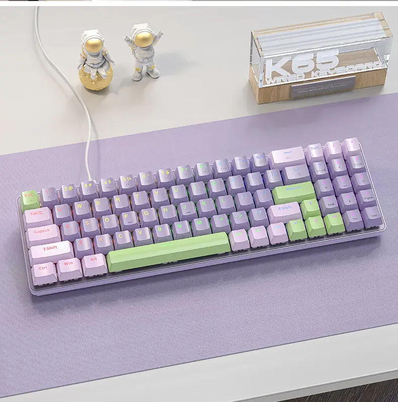 Free Wolf K65 mechanical keyboard customized esports hot swappable office game wired keyboard two color transparent keyboard