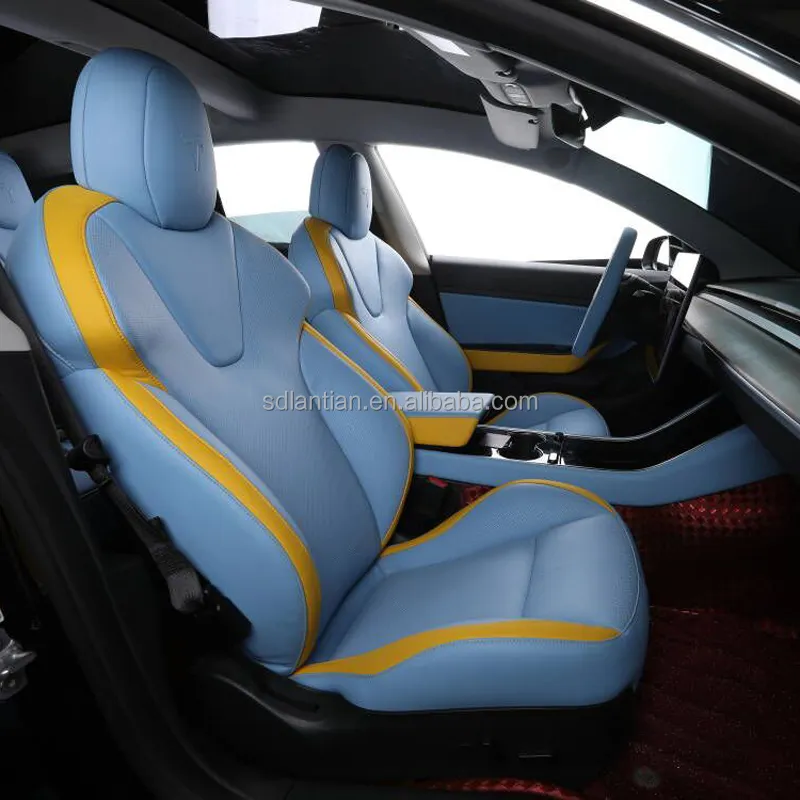 Lüks araba koltuğu tam set araba klozet kapağı rahat deri araba koltuk minderi Tesla modeli 3 Model Y modeli X