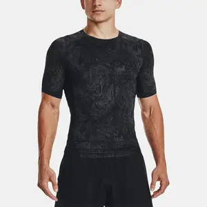 Özel kamuflaj baskı Slim Fit abd boyutu T gömlek koşu Gym nefes hızlı kuru spor erkek sıkıştırma T-shirt