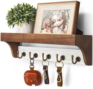 <span class=keywords><strong>Porte</strong></span>-clés rétro 2 couleurs avec crochets en bois rustique, étagère murale de style campagnard pour clés, courrier, salle de bain, salon - Product Image 1