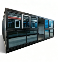Rumah Kontainer Lipat yang Dapat Diperluas, Rumah Modular Prefab Berbingkai Kaca Hitam untuk Kantor Lapangan & Akomodasi