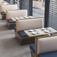 Mobilier de restaurant commercial de haute qualité : Banquette en cuir et bois personnalisée, Table de cantine de luxe en dalle de roche, Chaise, pour centre commercial