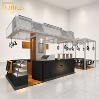 Kiosque à café en bois moderne, personnalisable et écologique, avec éclairage LED, idéal pour les salons de thé et les centres commerciaux