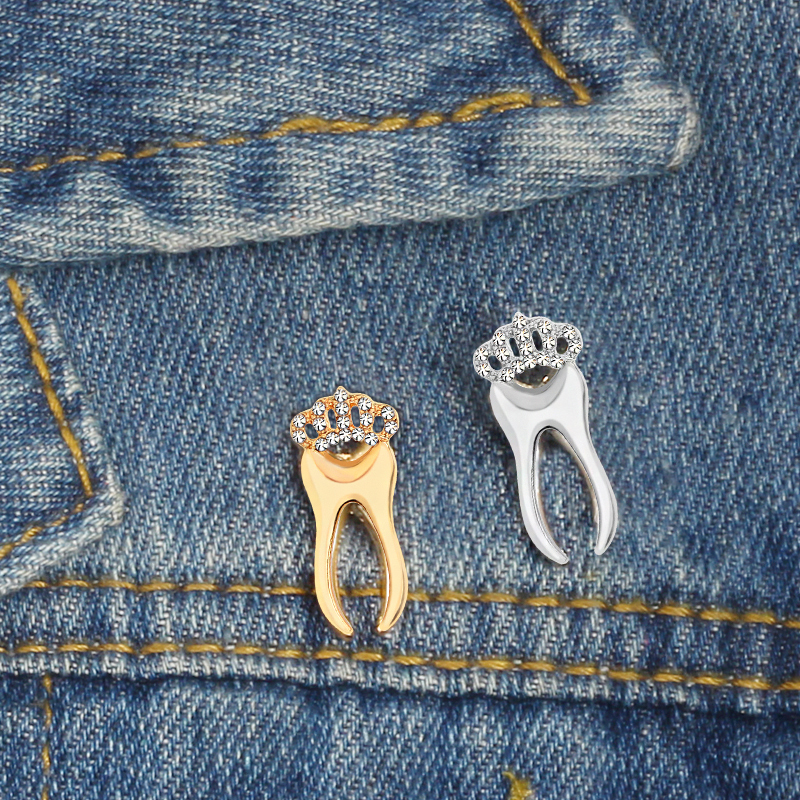Novelty Crystal Teeth & Toothbrush Brooch Pin - Fun Jewelry For Dentists, Alloy Zinc, 1.38x1.6 Inch - View #2