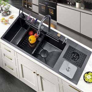 Design moderno in acciaio inox lavello da <span class=keywords><strong>cucina</strong></span> fatto <span class=keywords><strong>a</strong></span> mano di buona qualità intelligente singola ciotola lavello con rubinetto <span class=keywords><strong>due</strong></span> fori - Product Image 1