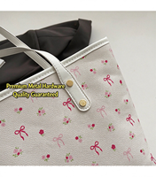 Sac à bandoulière en cuir PU à motif floral avec nœud, grande capacité, style universitaire, avec portefeuille