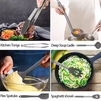 Pas cher 17 pièces gris foncé poignée en acier inoxydable louche outils de cuisine silicone ensemble d'ustensiles de cuisine