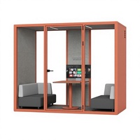 Bureau moderne orange multi-personnes, ultra-fin, avec cadre en aluminium, modulaire, réglable, LED, écologique, insonorisé, pour immeuble de bureaux, hôtel