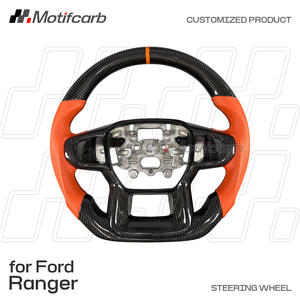 Volante Personalizado de Fibra de Carbono con Empuñaduras de Cuero Naranja, Accesorios Interiores para Automóviles, Mejora para Ford Ranger Raptor 2023-2026 - Product Image 2