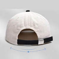 Casquette de baseball à 6 panneaux en velours côtelé respirant à séchage rapide, bicolore, avec visière incurvée, réglable, personnalisable pour hommes et femmes