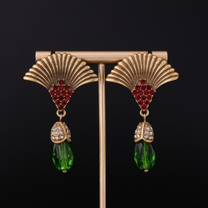 Pendientes Vintage con Hoja de Ginkgo, Estilo Corte, Resistentes y Versátiles, con Cristal Artificial en Forma de Abanico Pintado con Esmalte - Product Image 4