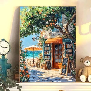 Peinture sur toile peinte à la main « Librairie en bord de mer de Paris », art décoratif mural, peinture par numéros pour la décoration murale de la maison - Product Image 5