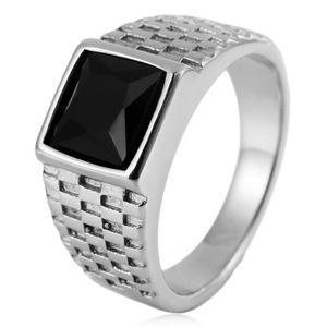 yunnique Geometric Black Onyx Gold Tone <b>Titanium</b> Steel <b>Ring</b> Unisex Wedding Jewelry Gift Bezel Setting Square Design - Product Image 3