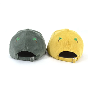 Custom Embroidery Corduroy Baseball <b>Cap</b> Unisex Adjustable 6-Panel Tropical Palm Tree Design Yellow Green Casual <b>Hat</b> - Product Image 5