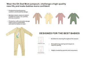 Pelele de bambú con cremallera para bebé, ropa de mameluco para bebé recién <span class=keywords><strong>nacido</strong></span>, tela Natural, ropa de dormir de bambú de Color sólido liso - Product Image 4
