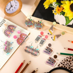 Pendientes hipoalergénicos chapados en plata de aleación ligera de manzana para volver a la escuela 2025, joyería de gota elegante de Color arcoíris brillante - Product Image 5