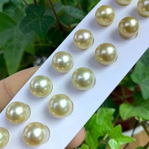 Natural Mar del Sur Agua de mar Color dorado 9-<span class=keywords><strong>10mm</strong></span> Perla redonda suelta emparejada - Product Image 3