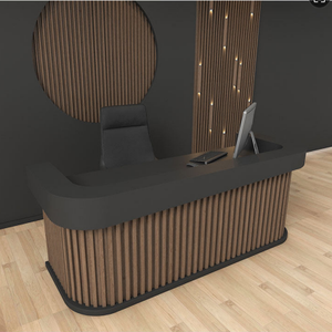 Mostrador de Recepción Moderno Personalizado con Revestimiento de Madera y Almacenamiento para Salón de Belleza, Oficina u Hotel - Product Image 2