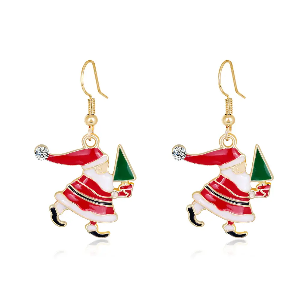 Hot Sale Stocked New Arrival Cute Cartoon Character Design Alloy Earring Decorative Santa Claus Hook Earrings With Diamond