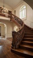 Escalier Courbé de Luxe Directement de l'Usine avec Marches en Bois Massif et Rampe en Acier Inoxydable pour Villa et Bureau