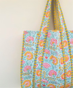 Elegant Handcrafted Cotton Quilted Floral Block Print Tote <b>Bag</b> Eco Friendly <b>Boho</b> Shoulder <b>Bag</b> - Product Image 3