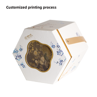 Boîte à pâtisserie hexagonale en papier avec fenêtre et poignée en PU, impression couleur personnalisée, design créatif, emballage alimentaire, boîte cadeau