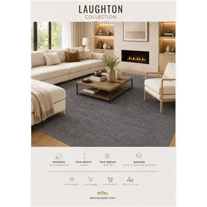 พรมปูพื้นโพลีโพรพิลีนสีเทา Petra Laughton 90335 ความหนา 15 มม. เหมาะสำหรับสัตว์เลี้ยง ทนทานต่อการใช้งานหนัก สำหรับห้องนั่งเล่น ทางเดิน ใช้งานได้อย่างยั่งยืน - Product Image 3