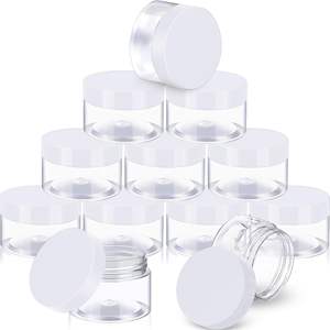 Pot en plastique PET sans BPA 1oz 2oz 4oz 6oz 8oz 12oz 16oz 32oz Pots en plastique transparent avec couvercles en plastique blanc pour l'emballage cosmétique - Product Image 1