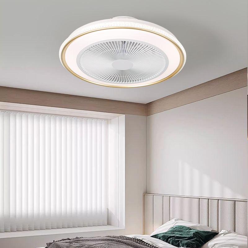 Modern DC Invisible Blades Intelligent Remote Control Illumination Ceiling-Mounted Home Cooling Copper Lamp Bedroom LED Ceiling