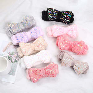 ODM Factory, lazos coreanos con lazo de lentejuelas para el cabello, bandas elásticas de felpa de ala ancha de franela para mujer, diademas de tela de maquillaje para lavado de cara - Product Image 1