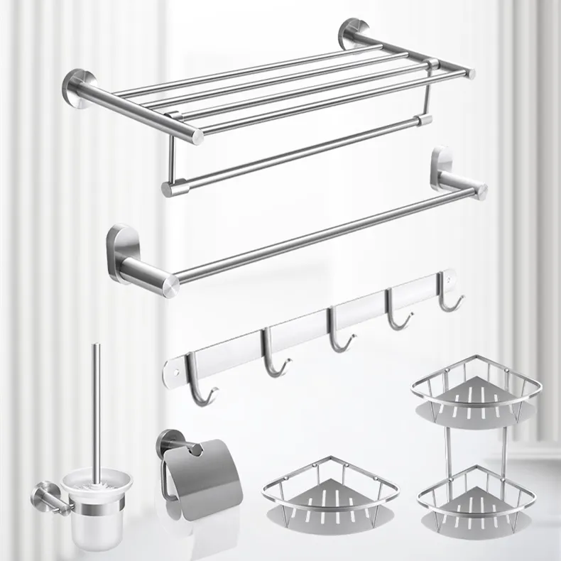 2022 Cheap Bathroom Accessories Set Stainless Steel Hotel Towel Bars Toliet Brush Racks Rings Tissue Bath Hardware Fittings Sets