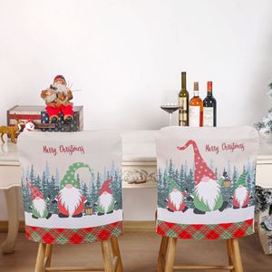 Wholesale Printed Gnome Christmas <b>Chair</b> <b>Back</b> <b>Cover</b> Set Plaid Trim Ornament Xmas Dining Room Scene Decoration - Product Image 3
