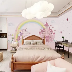 Papel de parede para meninas quarto a pequena princesa e o castelo unicórnio conto de fadas mural rosa