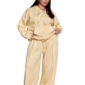 Ensemble sweat à capuche zippé et pantalon ample en jersey doux 280 GSM 100 % coton tricoté pour femme, personnalisable avec logo OEM, idéal pour la mode hivernale (vente en gros) - Product Image 4