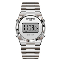 BINBOND Jam Tangan Elektron Pria Baru Jam Tangan Pria Tahan Air Digital LED Baja Tahan Karat Mewah Jam Olahraga Bercahaya Reloj Hombre