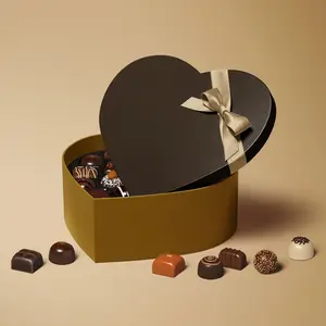 Custom Logo Heart Shape Lid And Base Box Recyclable Chocolate Candy Cake Gold Foil Embossed Matt Rigid Paper Gift Box