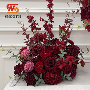 ลูกบอลดอกไม้ประดิษฐ์สีแดงเรียบเนียน ดอกกุหลาบ ดอกกล้วยไม้ สีแดงเข้ม สีแดงเบอร์กันดี สำหรับตกแต่งโต๊ะงานแต่งงาน - Product Image 4