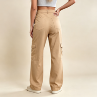 Pantalon cargo taille haute pour femme, coupe large, décontracté et confortable, sept poches, extensible et doux, style décontracté