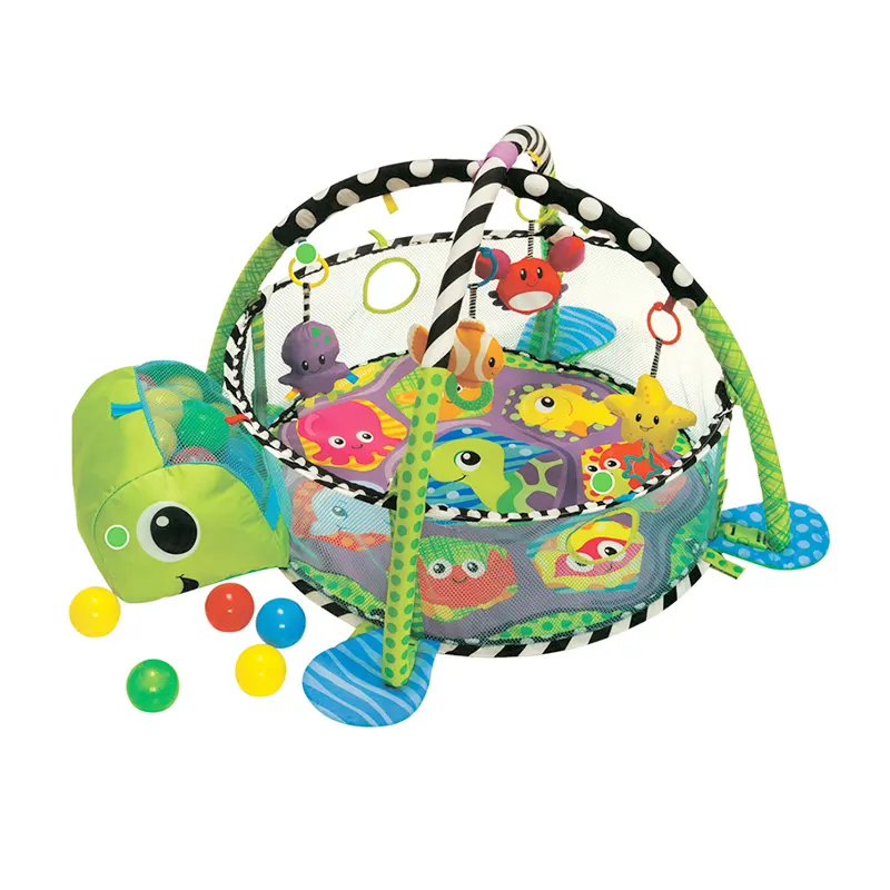 Top selling indoor fashion cute soft game 30 balls tortoise baby play mat with sides
