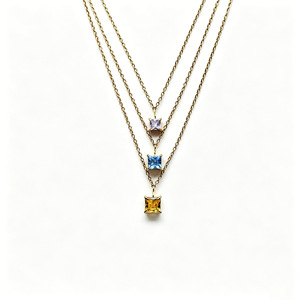 Collar de Lujo con Colgante de Zirconia y Piedra de Nacimiento, Diseño Geométrico Cuadrado, Colorido, de Acero Inoxidable, Estilo Europeo Americano, para Mujer - Product Image 1