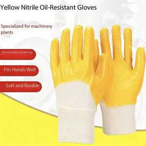 قطني أصفر متشابك نيتيل NBR <span class=keywords><strong>3</strong></span>/<span class=keywords><strong>4</strong></span> لون برتقالي اللون قفازات أمان للعمل NBR للبناء والاستخدام الصناعي - Product Image 2