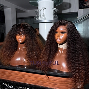 Perruque Courte Bob Bouclée en <span class=keywords><strong>Cheveux</strong></span> Humains avec Frange pour <span class=keywords><strong>Femme</strong></span>, Base Brésilienne Remy, Entièrement Fabriquée à la Machine - Product Image 4