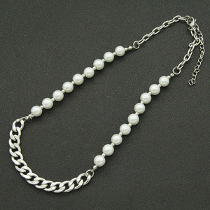 Trendy Hip Hop Pearl <b>Titanium</b> Steel Splicing Cuban <b>Chain</b> Fashion Necklace - Product Image 2