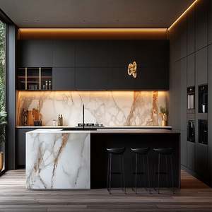 Juego de Cocina de Lujo Integrado con Isla y Almacenamiento, Acabado Ligero, Estructura de Acero Inoxidable para Proyectos de Renovación de Apartamentos y Hogares - Product Image 1