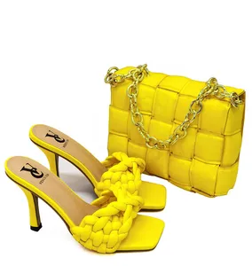 New designs shoes and matching bags set fashion women slippers & handbag for party